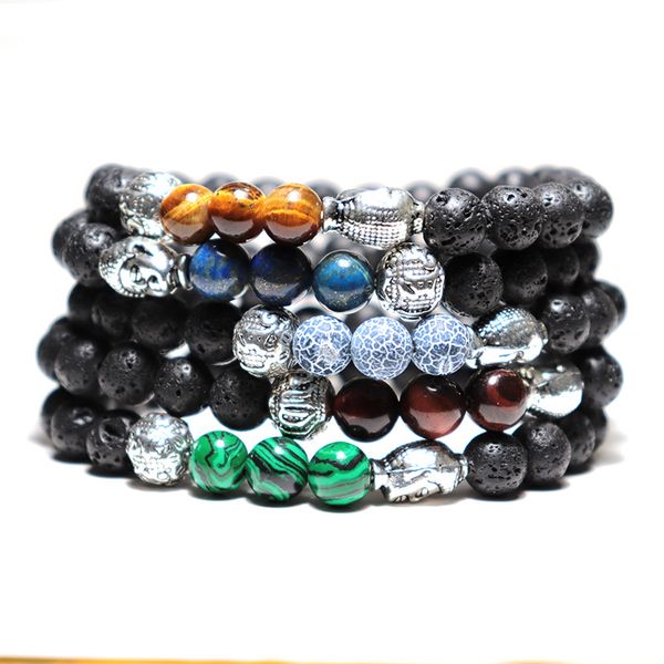 

antique natural stone beads lava bracelet handmade black beads buddha runes braclet for men yoga wristband jewelry homme