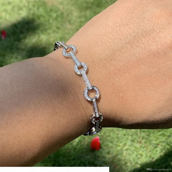 

2019 new arrival fashion jewelry real 925 sterling silver white clear 5a cubic zirconia lucky chain bracelet for mother's day, Golden;silver