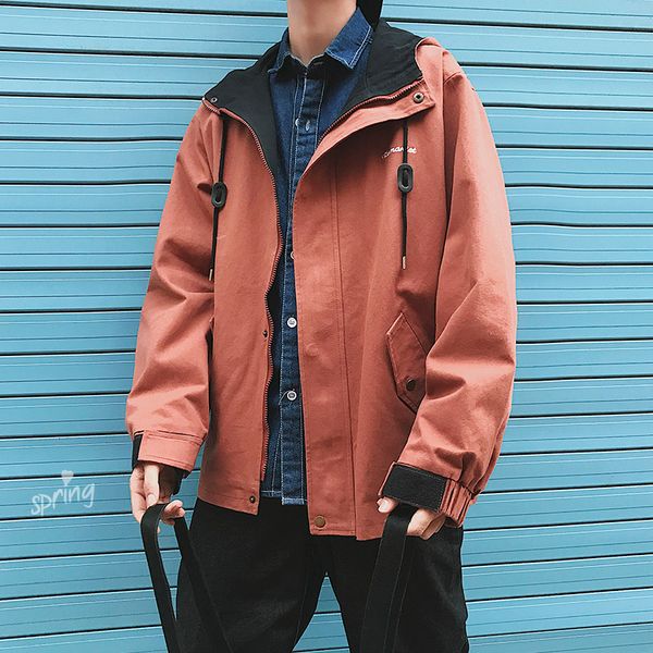 

new 2019 spring autumn jacket men jackets zipper casual jacket hip hop windbreaker loose hooded coats mens high quality, Black;brown