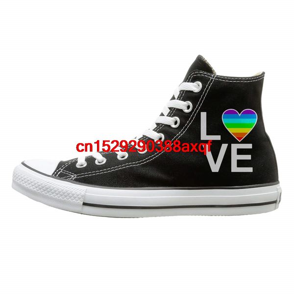 

high-canvas shoes sneaker love is love gay pride casual walking shoes for mens womens, Black