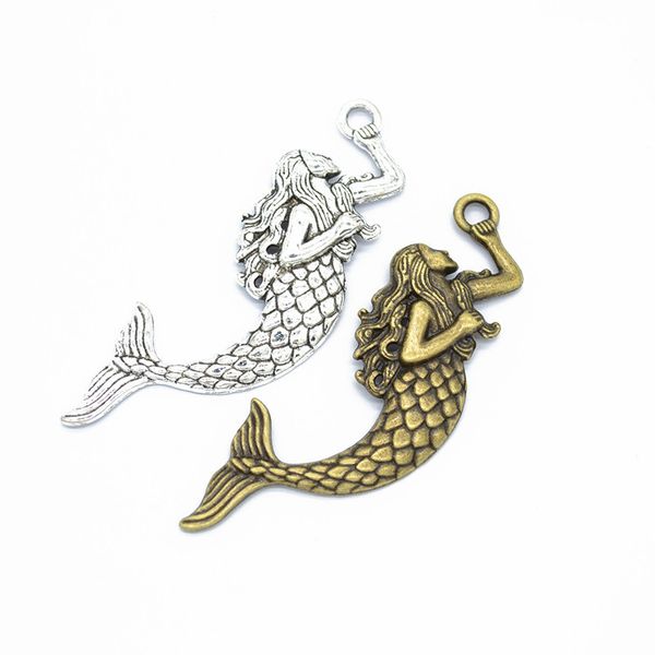 

15pcs/pack mermaid charms diy jewelry making pendant fit bracelets necklaces earrings handmade crafts silver bronze charm, Bronze;silver