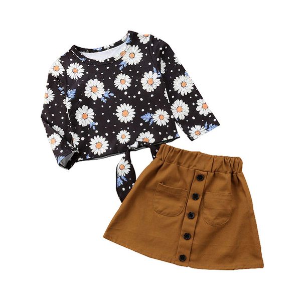 

девушка наборы одежды детская одежда детская девочка дизайнерская одежда ромашка цветы печати футболка и короткая юбка детская одежда набор, White