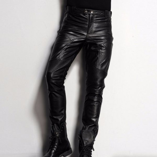 

new brand black genuine leather pants men fashion casual plus size 35 36 motorcycle pants trousers male joggers pantalon homme