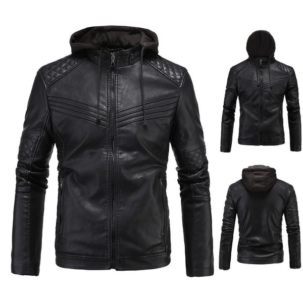 

мужские куртки-бомбардировщики кожаная куртка осень зима байкер мотоцикл верхняя одежда и молния толстовка с капюшоном camperas de hombre ра, Black;brown