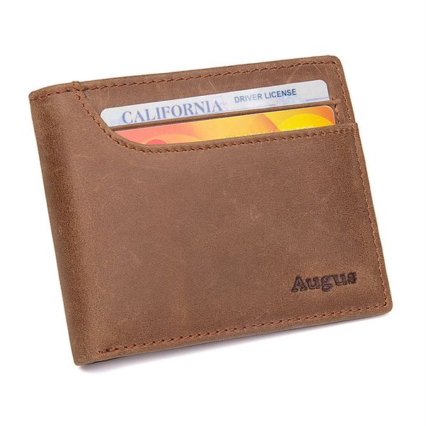 

crazy horse leather mens trifold short wallet holder r-8104, Red;black