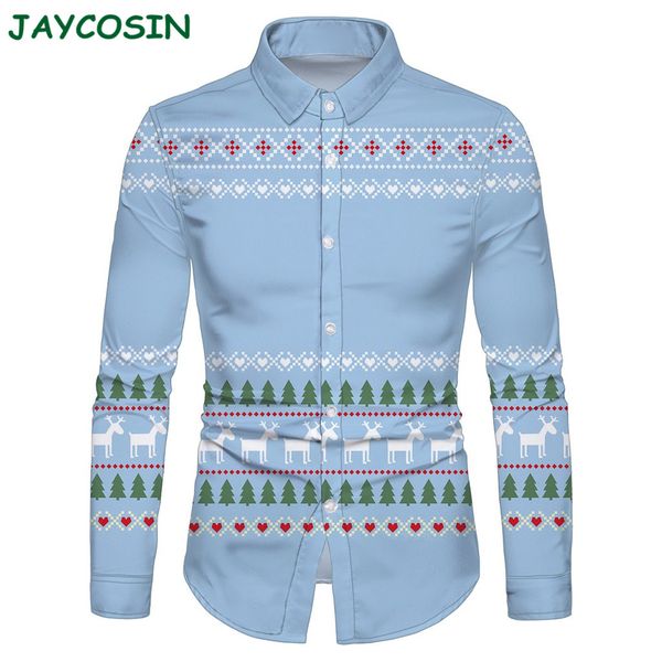

jaycosin men clothes 2019 autumn winter casual christmas print slim shirt men fashion long sleeve blouse shirt homme 1122, White;black