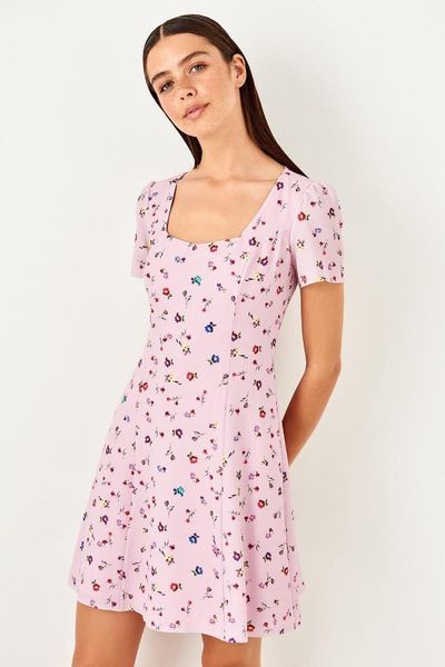 

trendyol pink floral print dress twoss19wr0104, Black;gray