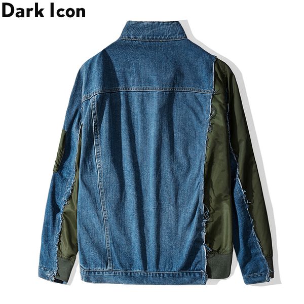 

dark irregular street front zipper fashion streetwear men men's jean patchwork denim jackets jacket clothing night, Black