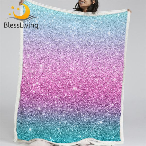 

blessliving colorful glitter blanket girly chic blue pink pastel colors sherpa flannel fleece blanket trendy bed couch manta