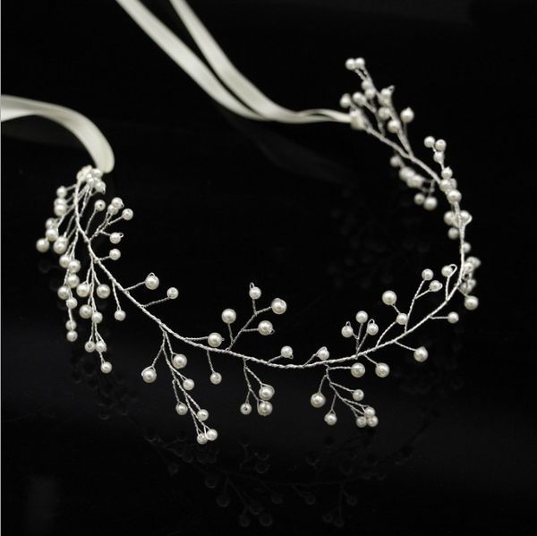 

girls wedding hair accessories hand woman crystal pearl headband women girl hair band headwear bridal hairstyle jewelry, Golden;white