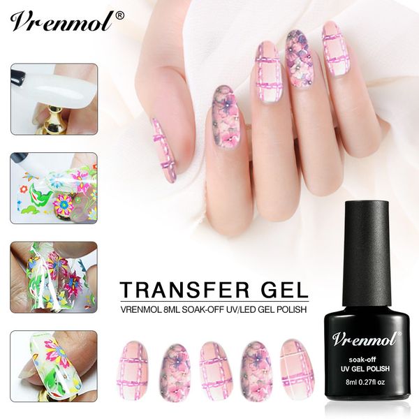 

vrenmol star starry sky nail foils uv nail art transfer gel art tips uv gel french stickers accessoires glue, Red;pink