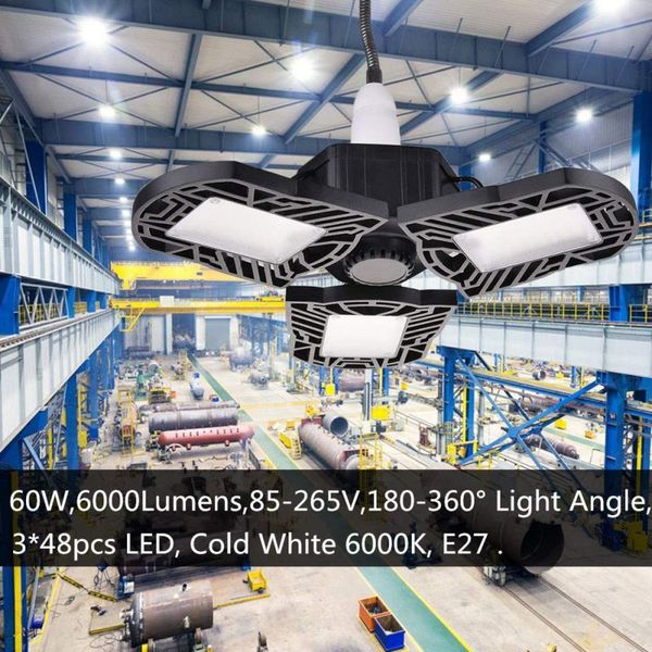 

6000lm deformable garage light e26/e27 ac85-265v 60w 3000/6000k ufo ceiling light industriale lamp for workshop warehous