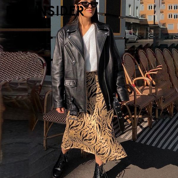

for insider leopard print satin women skirt summer high waist a-line midi skirt vintage female korean pencil mujer, Black