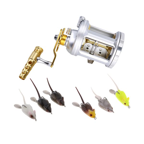 

big game trolling round baitcasting reel 14+1 bb level wind reel + 6 mouse lures