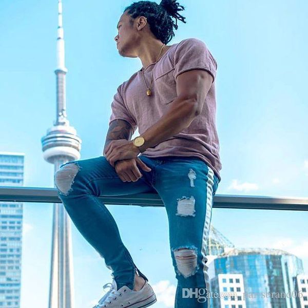 

мђжкие hiphop rock овеѬи джин бѬки ѬазоѬванне байкеѬ slim fit zipper жан пѬоблемне, Blue