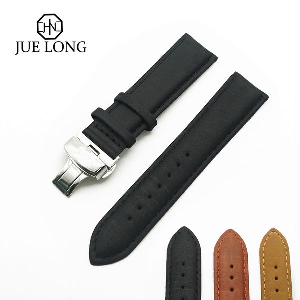 

quick release butterfly buckle watchband replacement leather band strap watch bands 20mm 22mm, Black;brown
