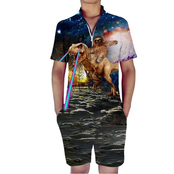 

Dinosaur eyes likePrint 3D Rompers Men Jumpsuit Playsuit Harem Cargo Overalls Summer Casual Zipper Beach Men's Sets