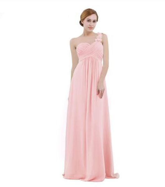 

women chiffon bridesmaid dress high-waist floor length one-shoulder pleated lace wedding party bridesmaid dresses prom gown, White;pink