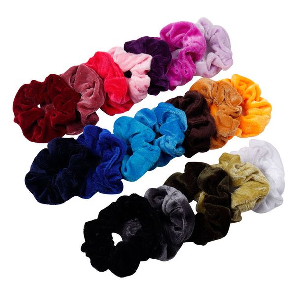 Donne Elegante Velluto Solido Elastico Fasce per capelli Ponytail Holder Scrunchies Cravatta Elastico per capelli Accessori da donna Set di 20 colori