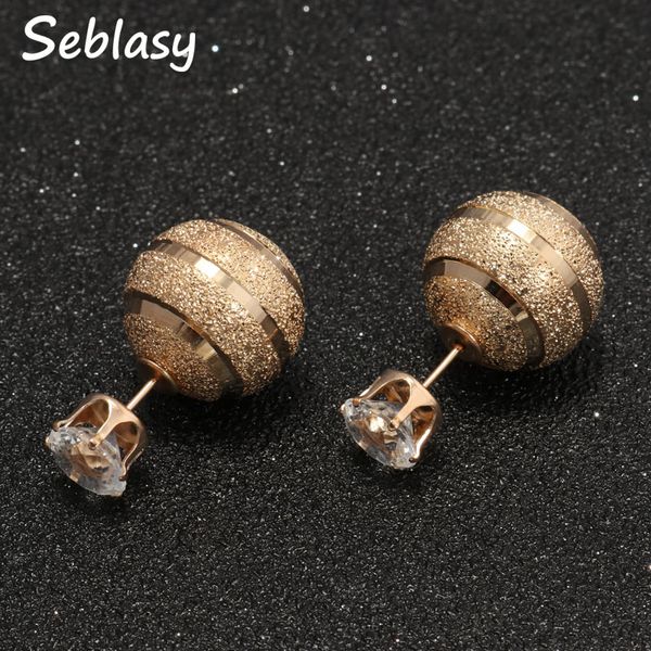

punk alloy 16mm ball stud earrings for women frosted pattern gold silver color crystal stud earrings classic style gift, Golden;silver