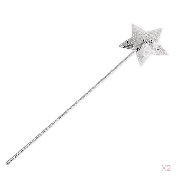 

2x star fairy wands princess costume prop magic wand for fancy dress party, Silver