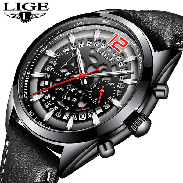 

2019 mens watches lige brands luxury men's sports watches waterproof quartz date clock relogio masculino, Slivery;brown