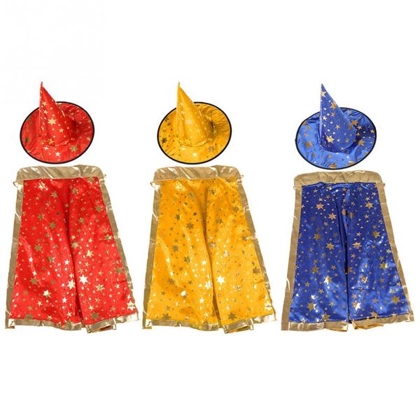 

halloween parties cosplay kids witch wizard cloak hat set shinng stars pattern