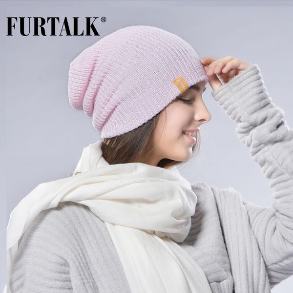 

furtalk women autumn winter knitted hat for women slouchy beanie hat cap for knit wool cuff hats girls female