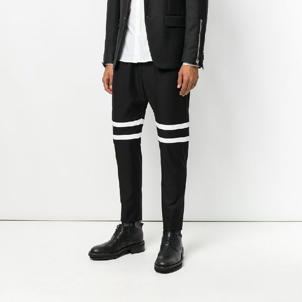 

27-44 2017 new men's clothing gd hair stylist fashion stitching with contrasting white stripes pants plus size singer costumes, Black