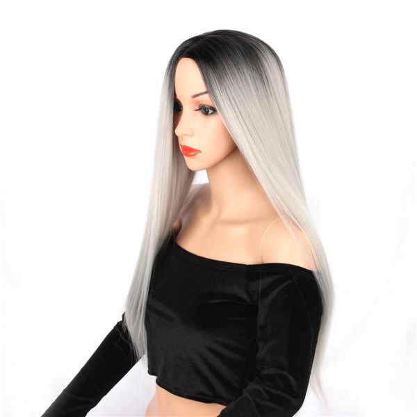 

aiyee long straight black wig synthetic brown wigs for women natural middle part wig heat resistant fiber black wigs