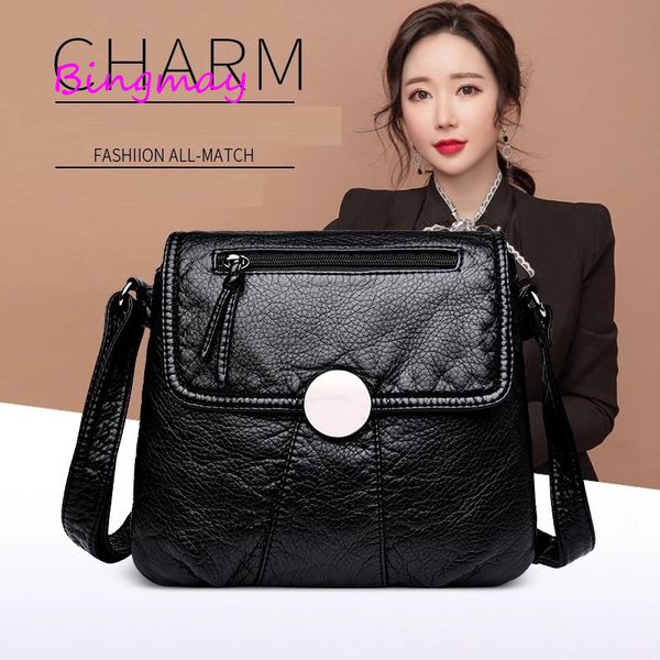 

black soft leather handbags bolsas women's cross-body bags fashion messenger bag women shoulder bags lady's totes bag zipper