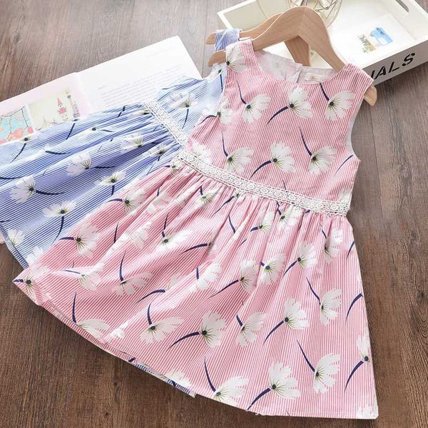 

pink blue striped girls summer dress flower sleeveless dress for girls birthday cotton children summer clothes 3 7 years, Red;yellow