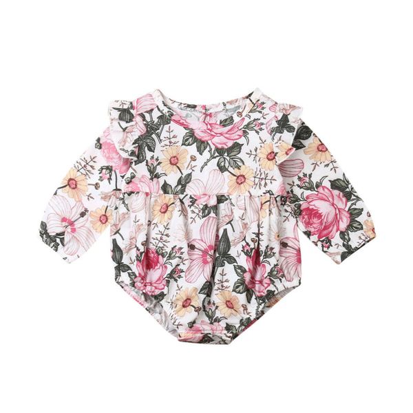 

newborn baby girl long sleeve romper jumpsuit long sleeve floral outfit clothes, Blue