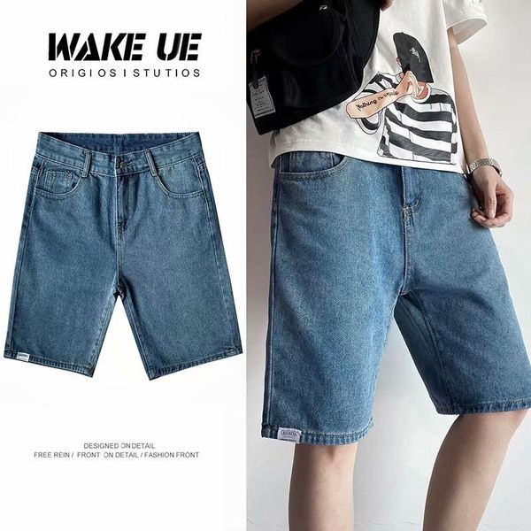 

januarysnow denim shorts men's new summer quarter pants korean trend slim straight handsome young men's pants, Blue