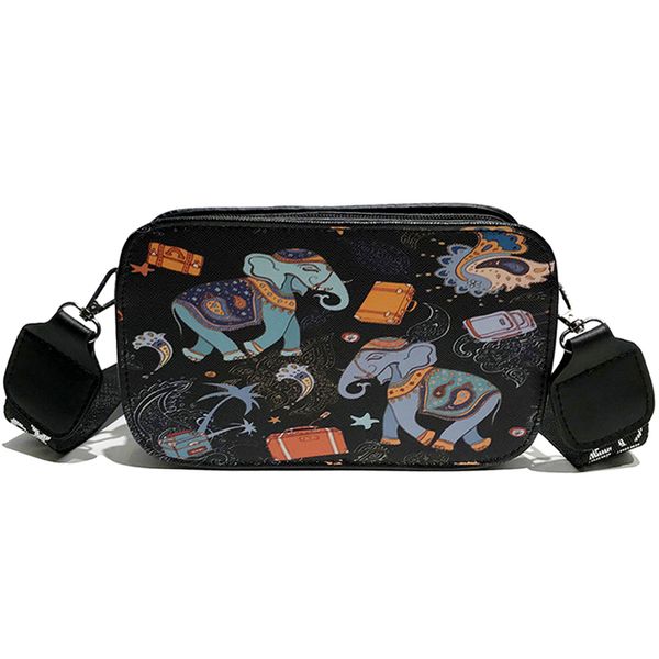 

korean version of the tide fashion painting character small square bag wide shoulder strap messenger bag