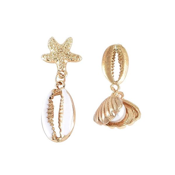 

2 pcs/set vintage earrings women gold starfish shell pendant pearl stud earring set beach party fashion jewelry, Golden;silver