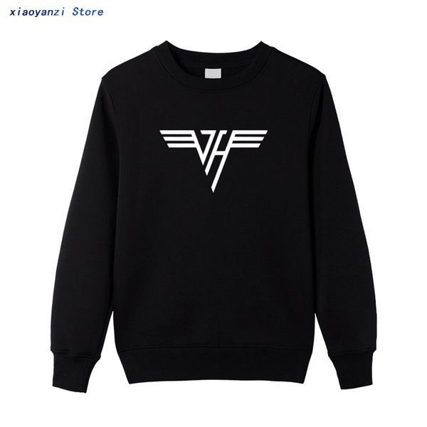 

2020 rock band men women fashion halen solid color printed streetwear sports casual sweatshirts pullovers cotton hoodies, Black