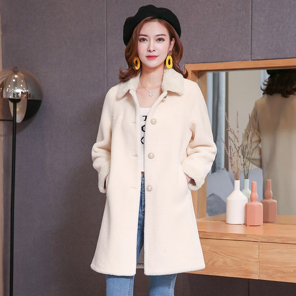

autumn and winter new haining fur women's sheep fleece coat in the long grain fleece body coat female, Black