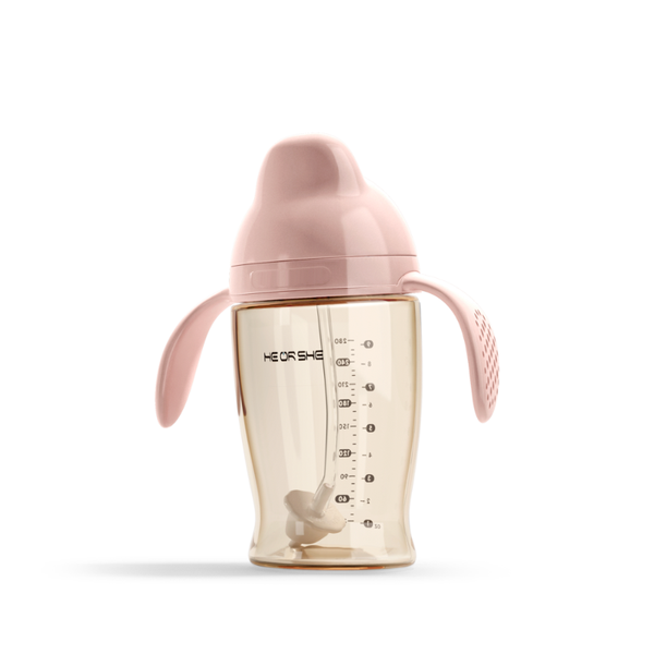 

heorshe 280ml baby drinking water sippy cups baby bottle with straw blue pink newborn gift natural feeding for infant