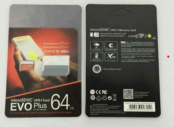 

Dhl hipping 32gb 64gb 128gb 256gb evo plu micro d card u3 martphone tf card c10 tablet pc dxc torage card 95mb
