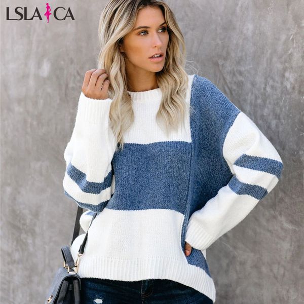 

new striped sweater temperament commuter round neck pullover elegant fashion office sweater female 2019 autumn and winter, White;black
