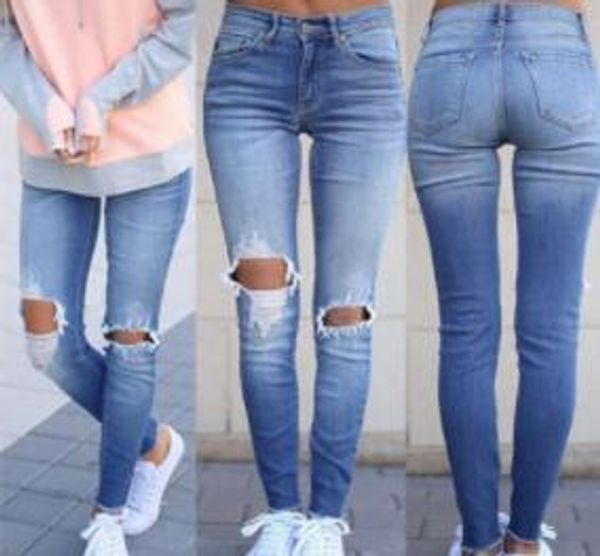 

women designer jeans for women designer slim loose female pants fashion broken hole with zippers long jeans, Blue