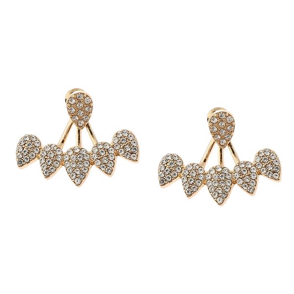 

crystal earrings leaf ear jacket front back ear cuffs stud earrings, Golden