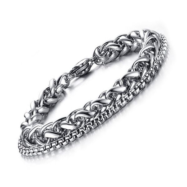 

link, chain stainless steel silver charm bracelets hip hop on the hand male accessories jewelry wholesale double layer bracelet mens, Black