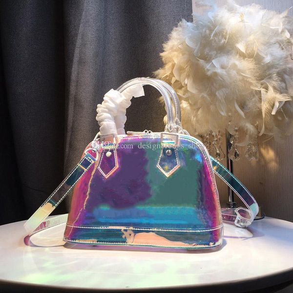 

новейшая 25 см печать пресбиопия пвх дизайнерские роскошные сумки кошельки ослепительный цвет лазерная оболочка пакет сумки deisgner crossbo