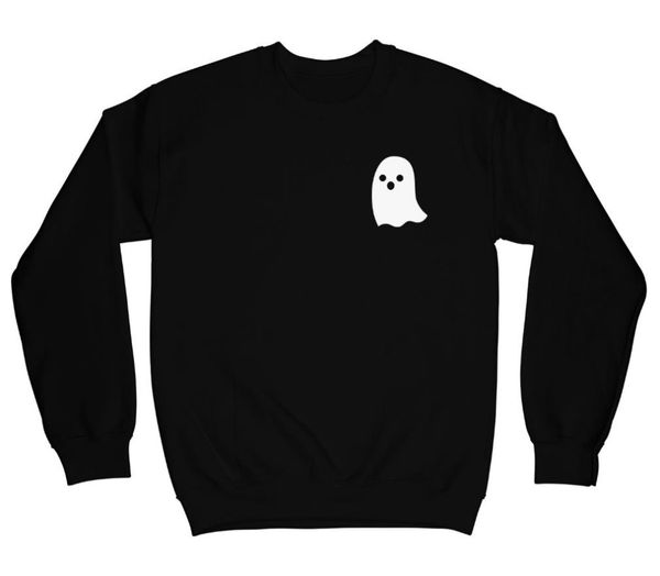 

ghost pocket print women sweatshirts casual hoodies for lady girl funny hipster jumper drop ship sw-10, Black