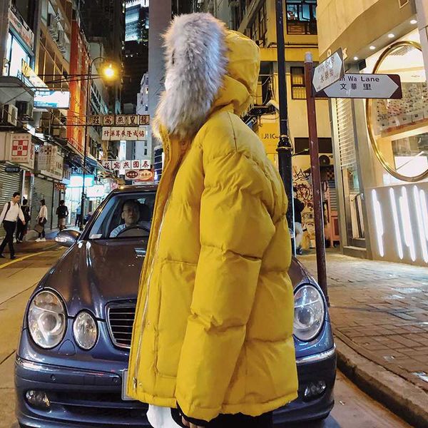 

men's down & parkas men solid puffer jacket 2021 mens harajuku korean fashions hooded bubble jackets male fur hood coat windbreaker, Black