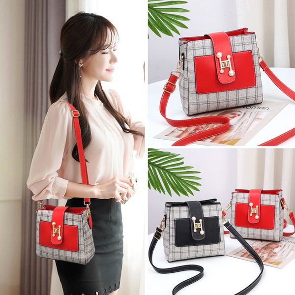 

lattice decor women bag 2020 new fashion net red texture messenger female bag simple wild shoulder bucket bag for women a30