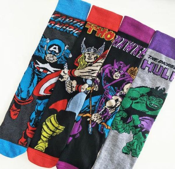 

mens socks cartton hero series print homme socks sport casual mid calf hosiery mens fashion socks marvel movie peripheral, Black
