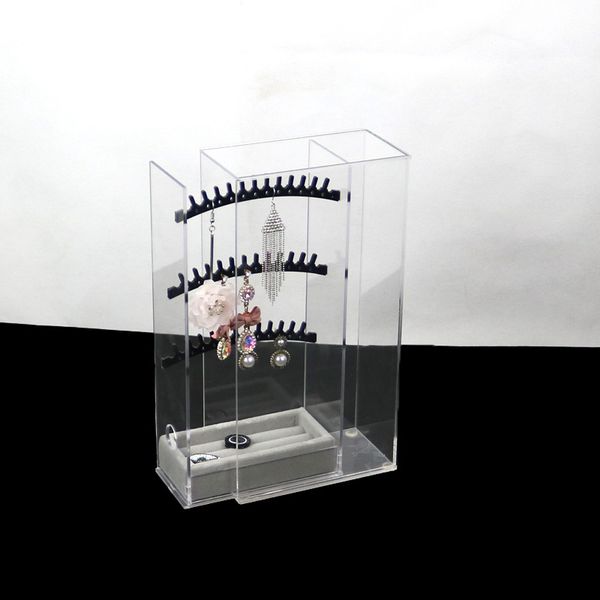 

clear jewelry storage box 3 tiers acrylic earring standing rack ring organizer showing box dust-proof organizer jewelry rack
